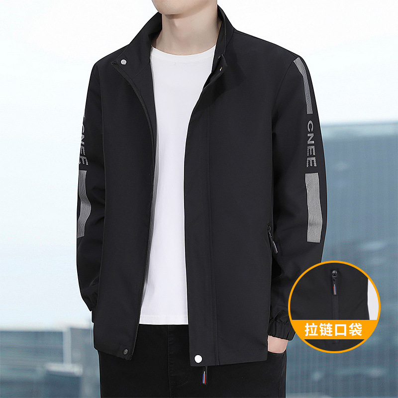 Spring men's jacket outdoor stand collar 2024 fashionable top spring and autumn casual pilot men's trench coat