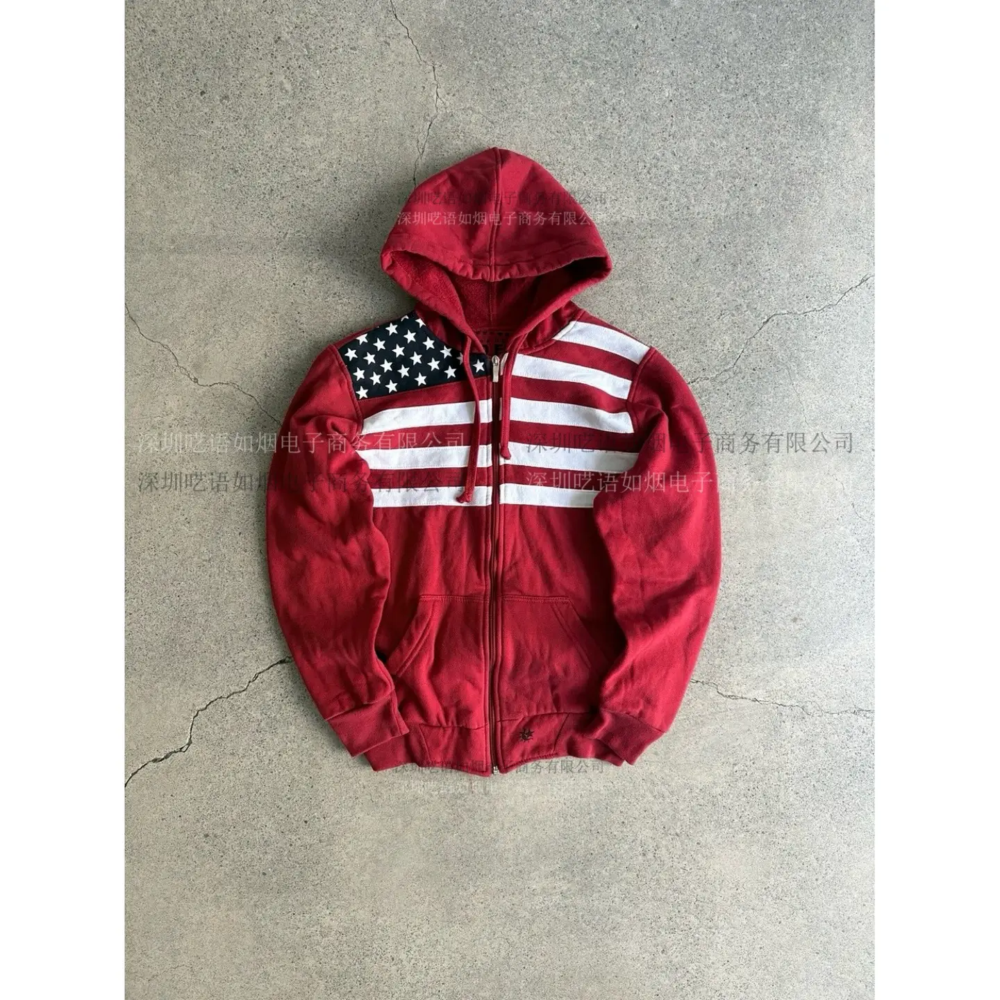 European and American Cross-Border Export Flag Print Zipper Sweatshirt Long-Sleeved Pullover Hoodie Retro Jacket Street Wear