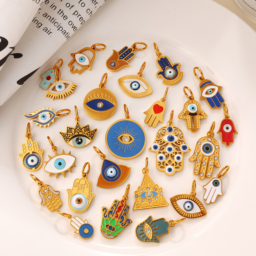 European and American Cross-Border Vintage Exotic Style Jewelry Pendant with Golden Fatima Hand and Evil Eye Elements