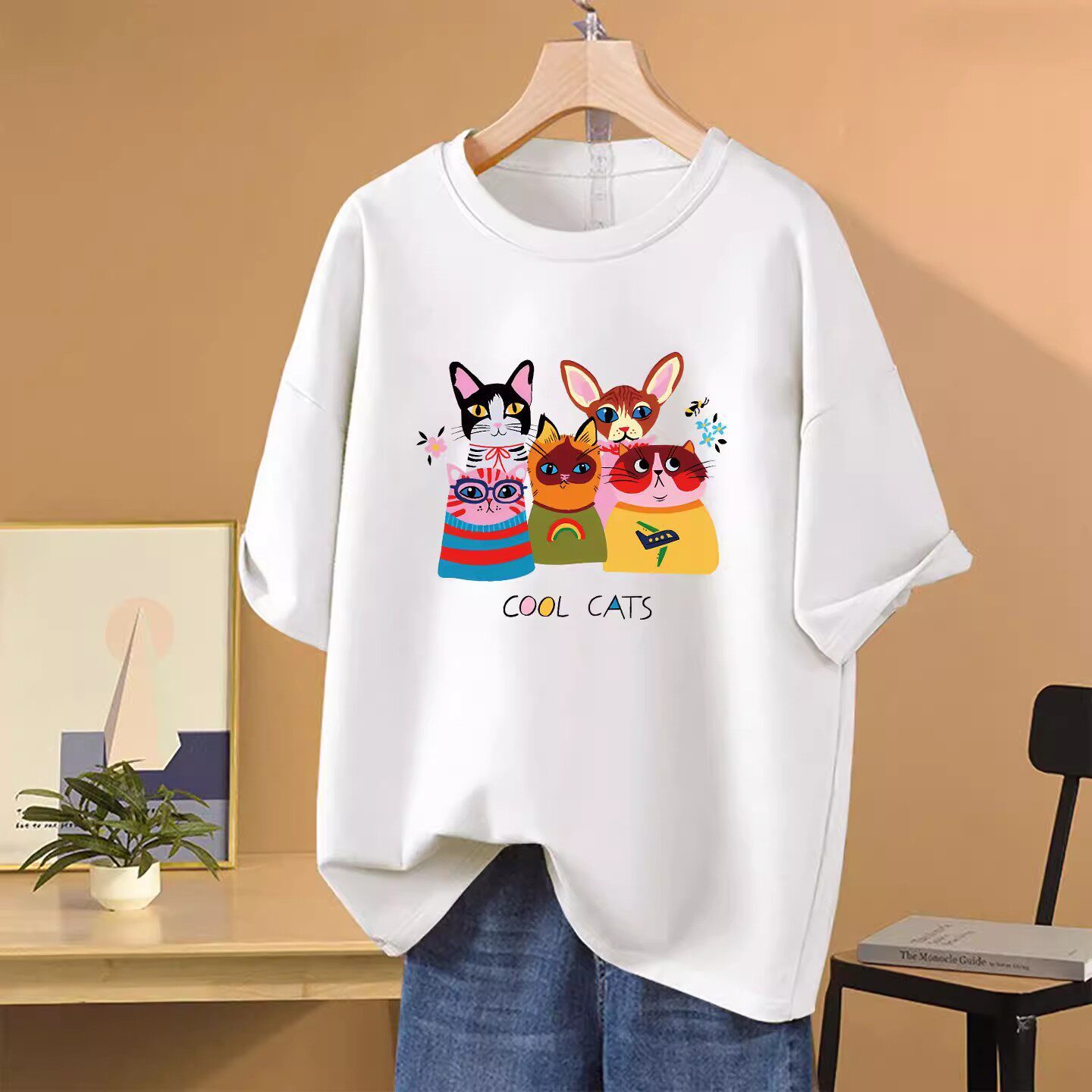 2026 Summer New Plus-Size Women's Clothing for Fat Girls 150kg Short-Sleeved T-Shirt Loose Slimming Cartoon Cat Print Top