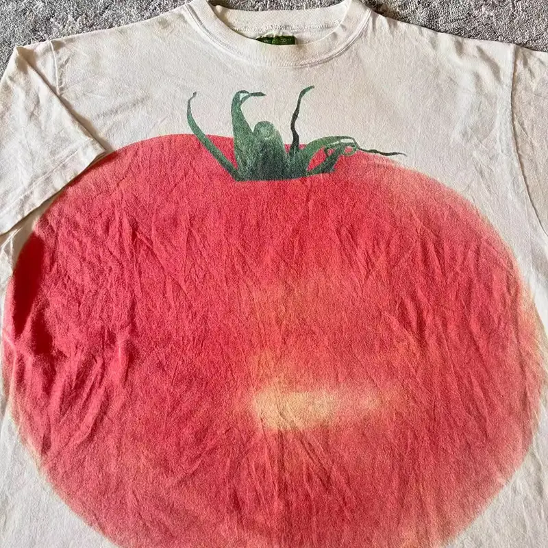 Bomba Studio 250g Pure Cotton Realistic Large Tomato Digital Direct Spray Printed Short-Sleeved T-Shirt for Men and Women Tee