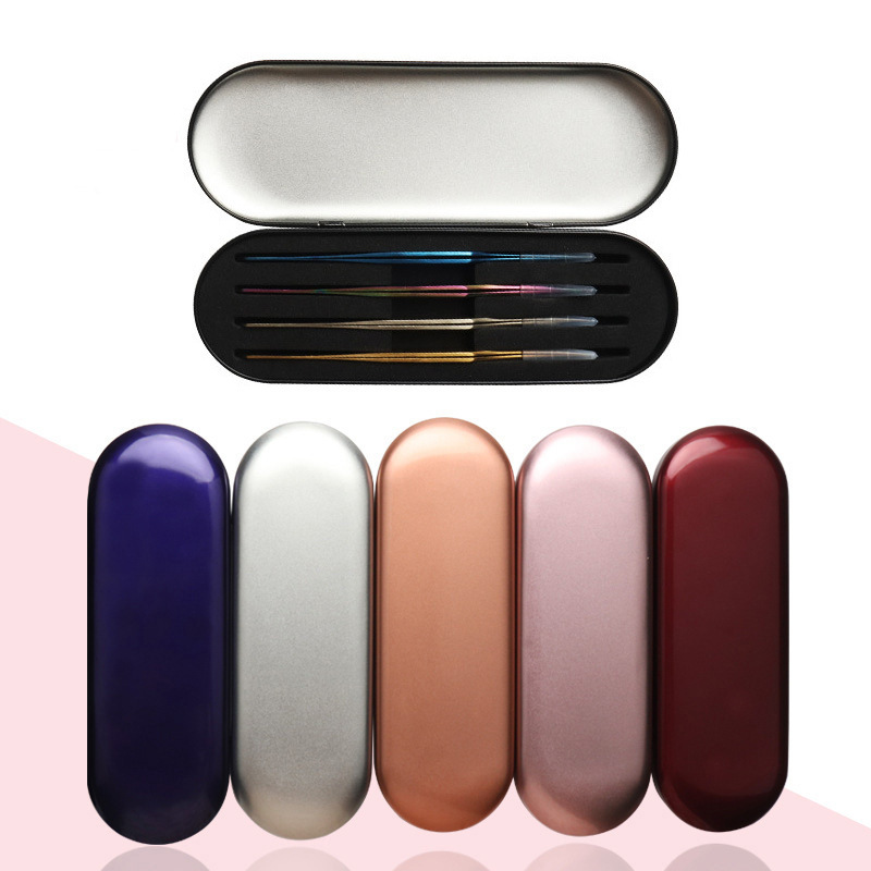 Exquisite Grafting Eyelash Tweezers Storage Box Eyelash Tweezers Kit Multicolor Exquisite Tinplate Tweezers Protection Box