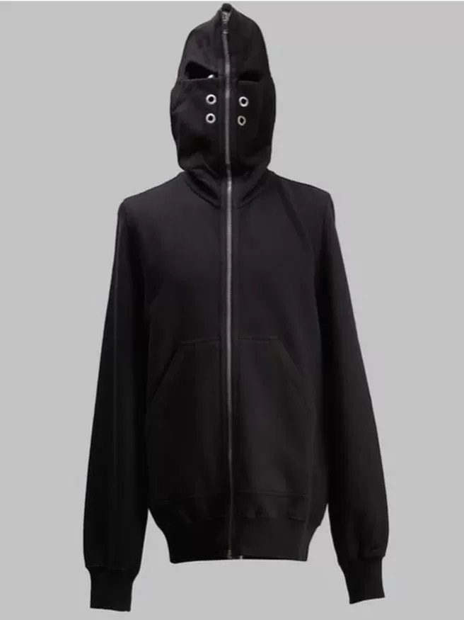 Dawnhin Spring and Autumn Ro Shark Head Zipper Hooded Sweatshirt with Ribbon, Unisex Dark Style