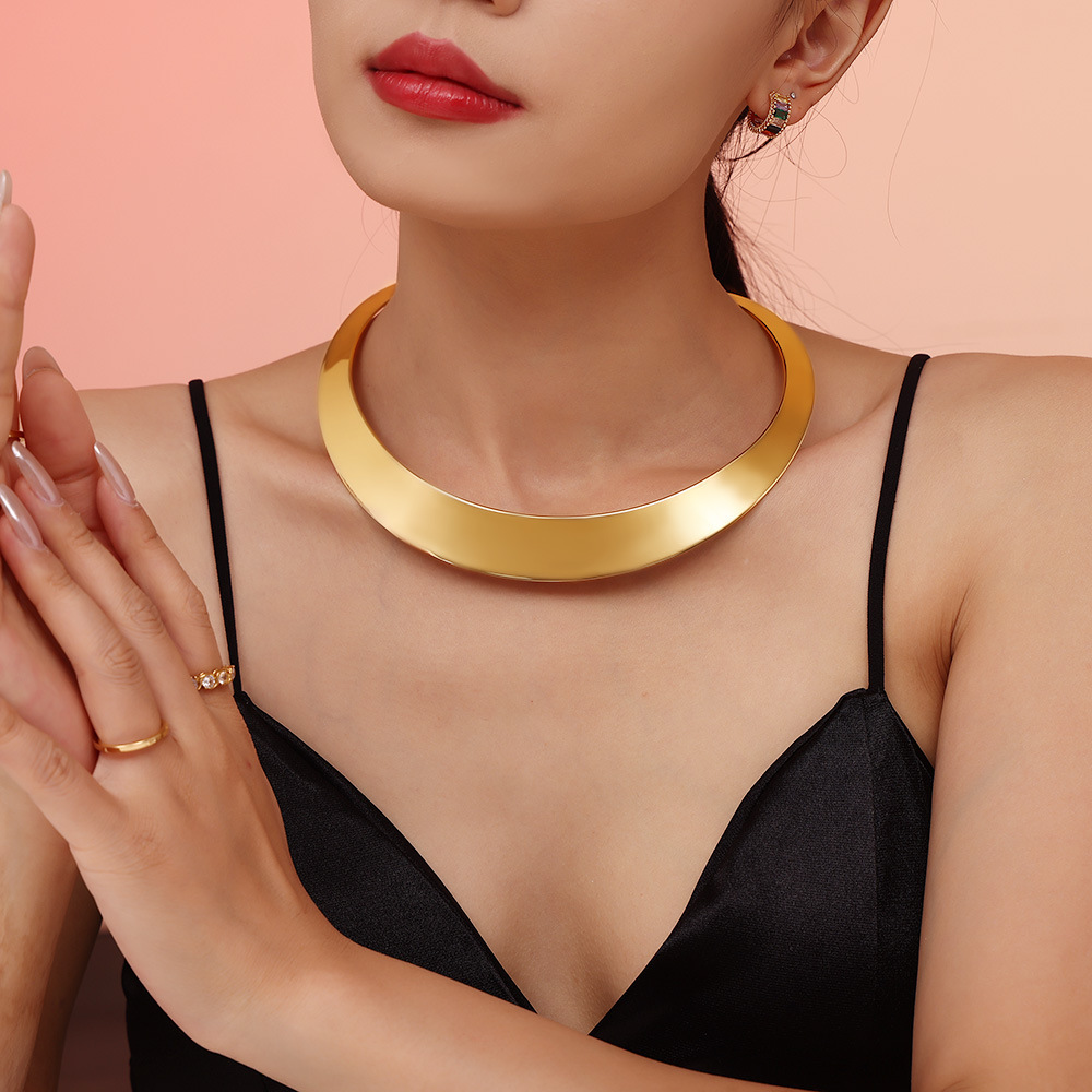 European and American style cross-border street punk online celebrity collar stainless steel trend exaggerated opening necklace in stock wholesale jewelry