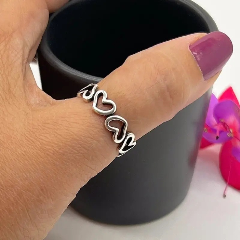 Cafe billion Europe and the United States cross-border hollow personality symbol heart-shaped sweet ring daily Joker leisure love ring