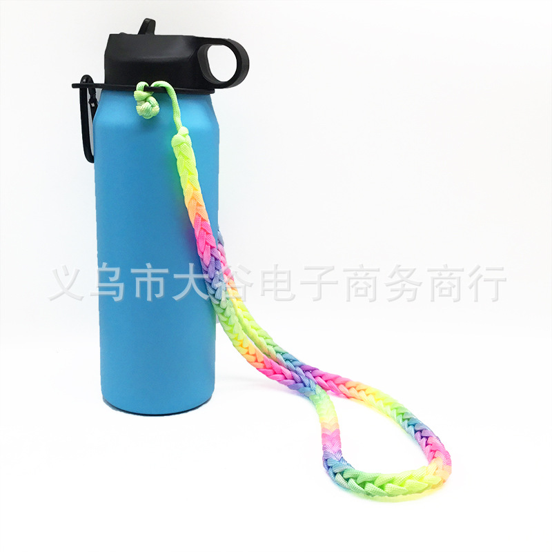 Cross-Border Hot-Selling Thermos Cup Rainbow Paracord Strap Hand-Woven Water Cup Rope Hand-Held Rope Cross-Body Shoulder Strap