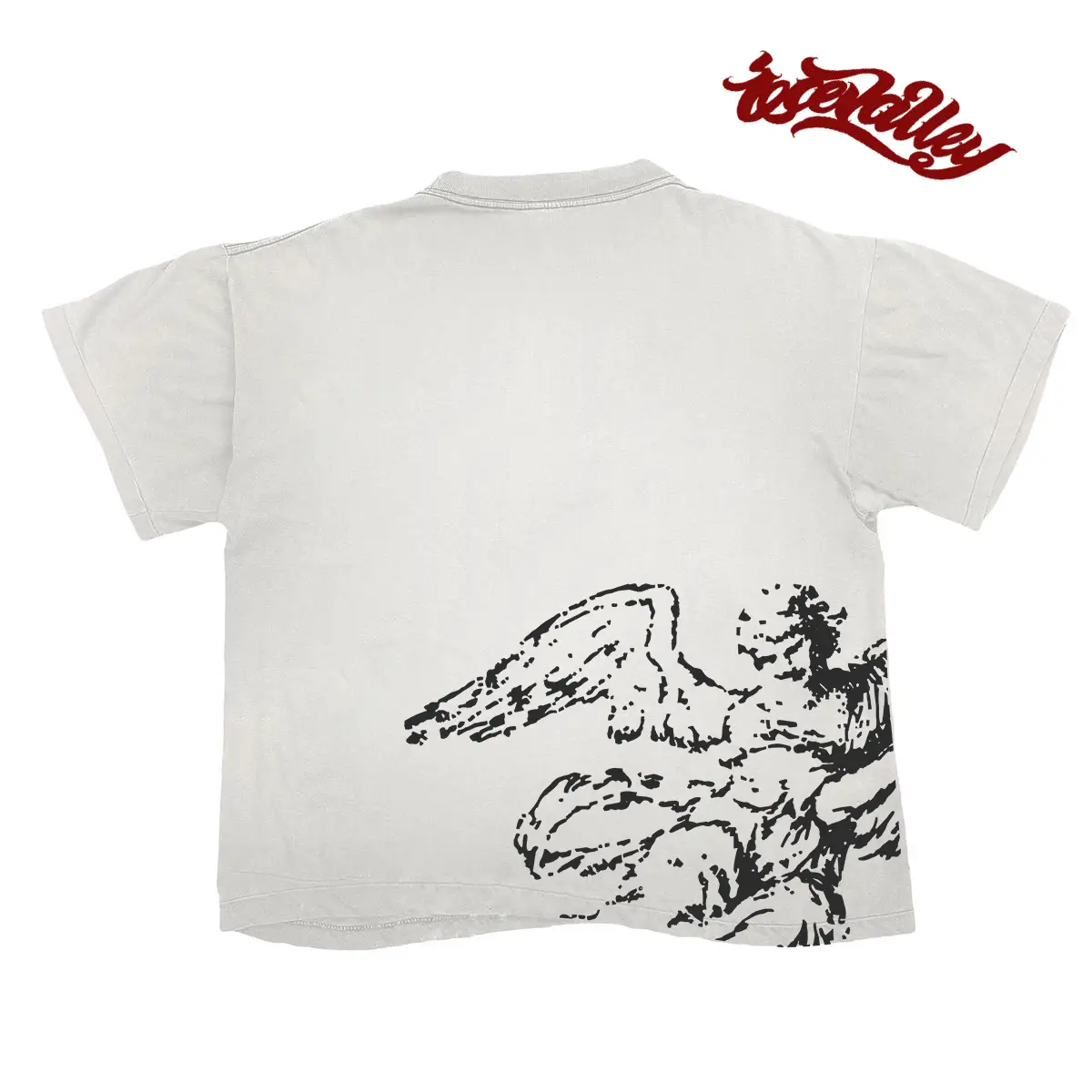 Melanin Original Melanin Tattoo American Retro Angel Line Drawing Hand-Painted High-End Heavyweight Short-Sleeve T-Shirt