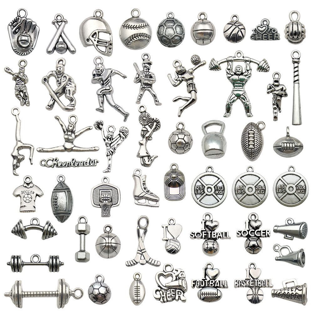 50 Sports Series Alloy Jewelry Accessories DIY Necklace Bracelet Pendant Clothing Basketball Cheerleading Small Pendant