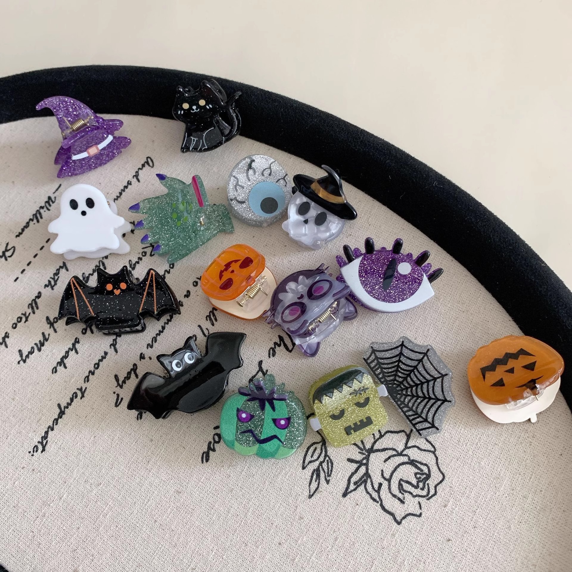 New Halloween Fun Small Clip Funny Ghost Pumpkin Black Bat Personalized Acrylic Hair Clip Hair Accessory