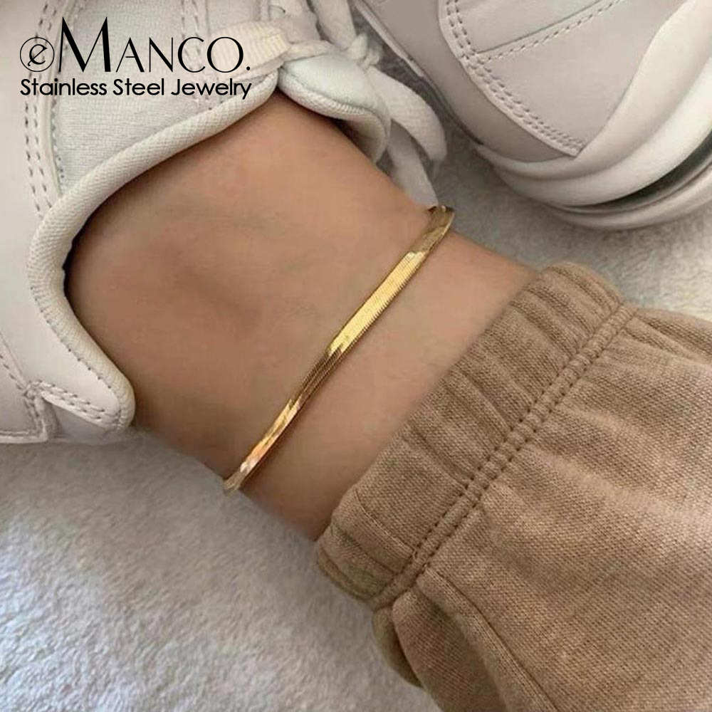 eManco cross-border men's and women's anklet gold-plated flat snake chain anklet stainless steel foot chain 14K gold titanium steel anklet wholesale
