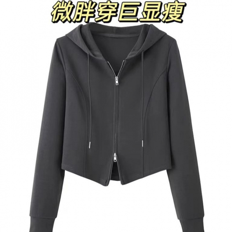Qin Meihuang plus size Hooded Cardigan Sweater Women's Autumn and Winter New chubby girl Coat Flesh Covering Casual Top