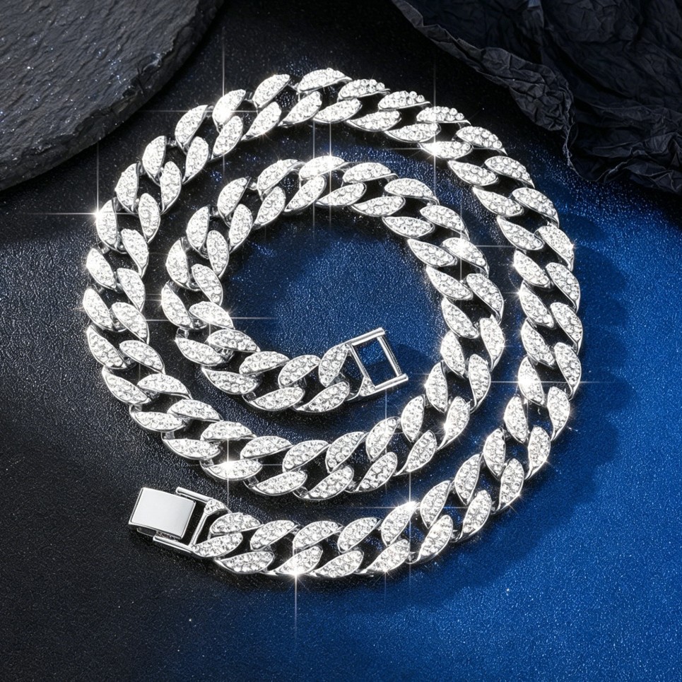 Alloy Round Gold Hip-Hop Necklace Jewelry Cuban Chain Wholesale Non-Fading Diamond Foreign Trade Exclusive Men's Necklace