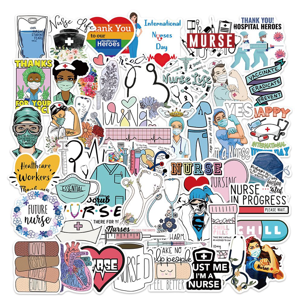 512 International Nurses' Day White Angel Graffiti Stickers for Mobile Phones, Suitcases, Refrigerators, Water Bottles, 50-Piece Set for Journals