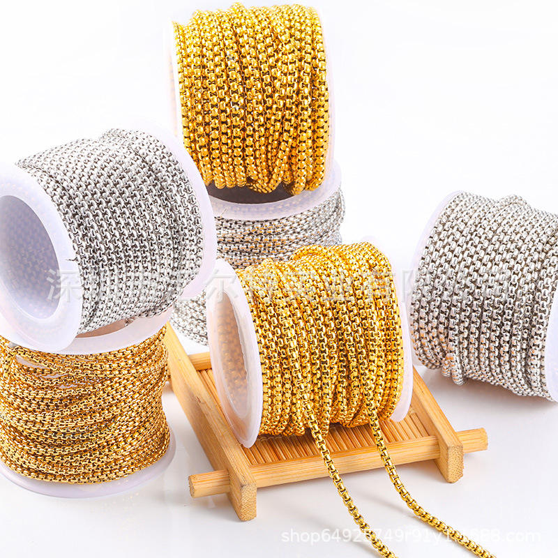 Stainless steel square pearl box chain color vacuum gold necklace bracelet jewelry chain diy large spot