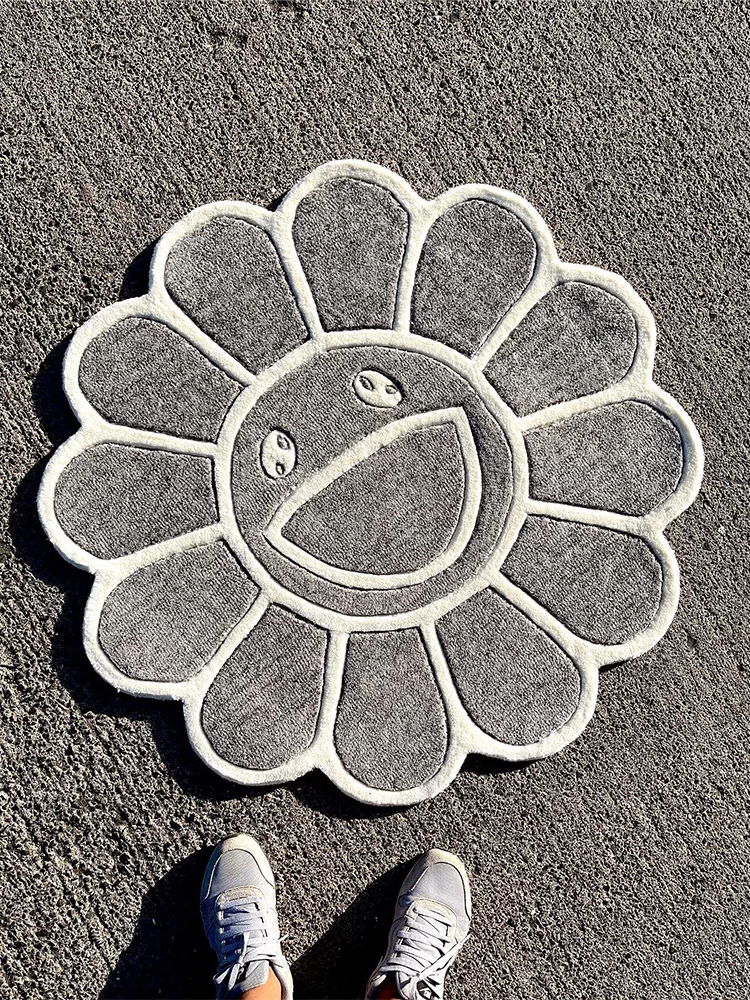 Colorful Sunflower Round Carpet for Living Room, Bedside, Cloakroom, Decorative Room Mat, Trendy Study, ins Bedroom
