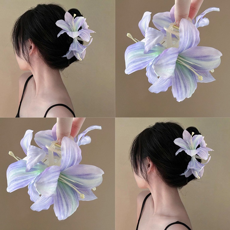 Simulation Deep and Deep Purple Lily Flower Grab Hairpin Female Temperament Hair Shark Clip Atmosphere Elegant Hair Accessories