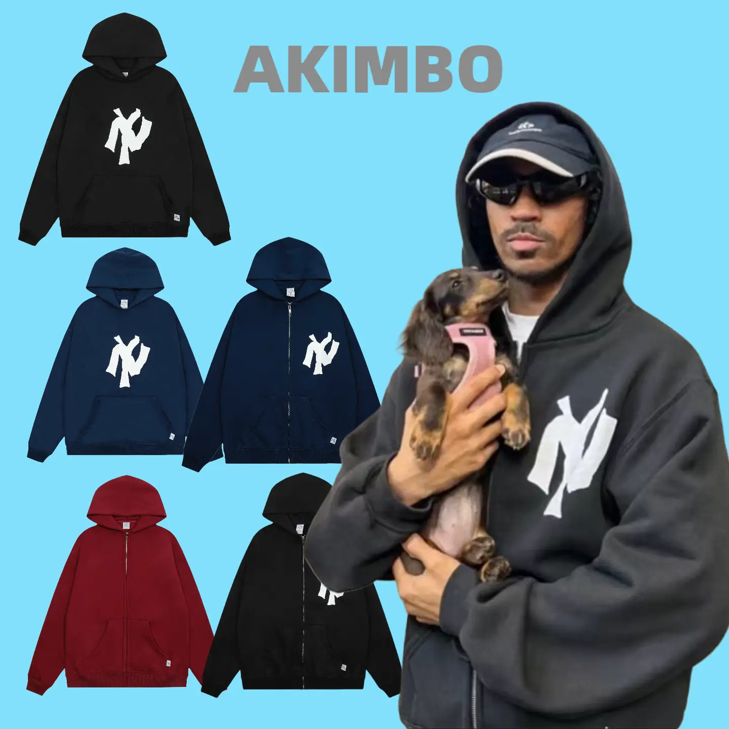 High version AKIMBO CLUB hoodie American style high street men and women Loose Fleece-lined hooded Sweatshirt