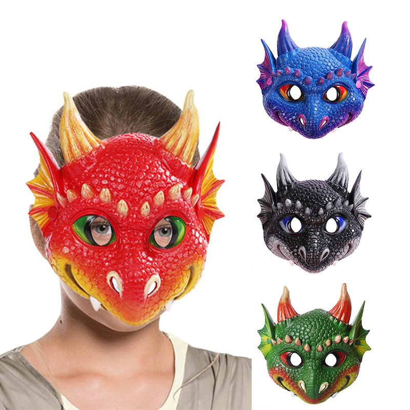 Halloween Animal Dragon Mask Children's Performance Headgear Jurassic World Dinosaur Mask Tyrannosaurus Rex Latex Headgear