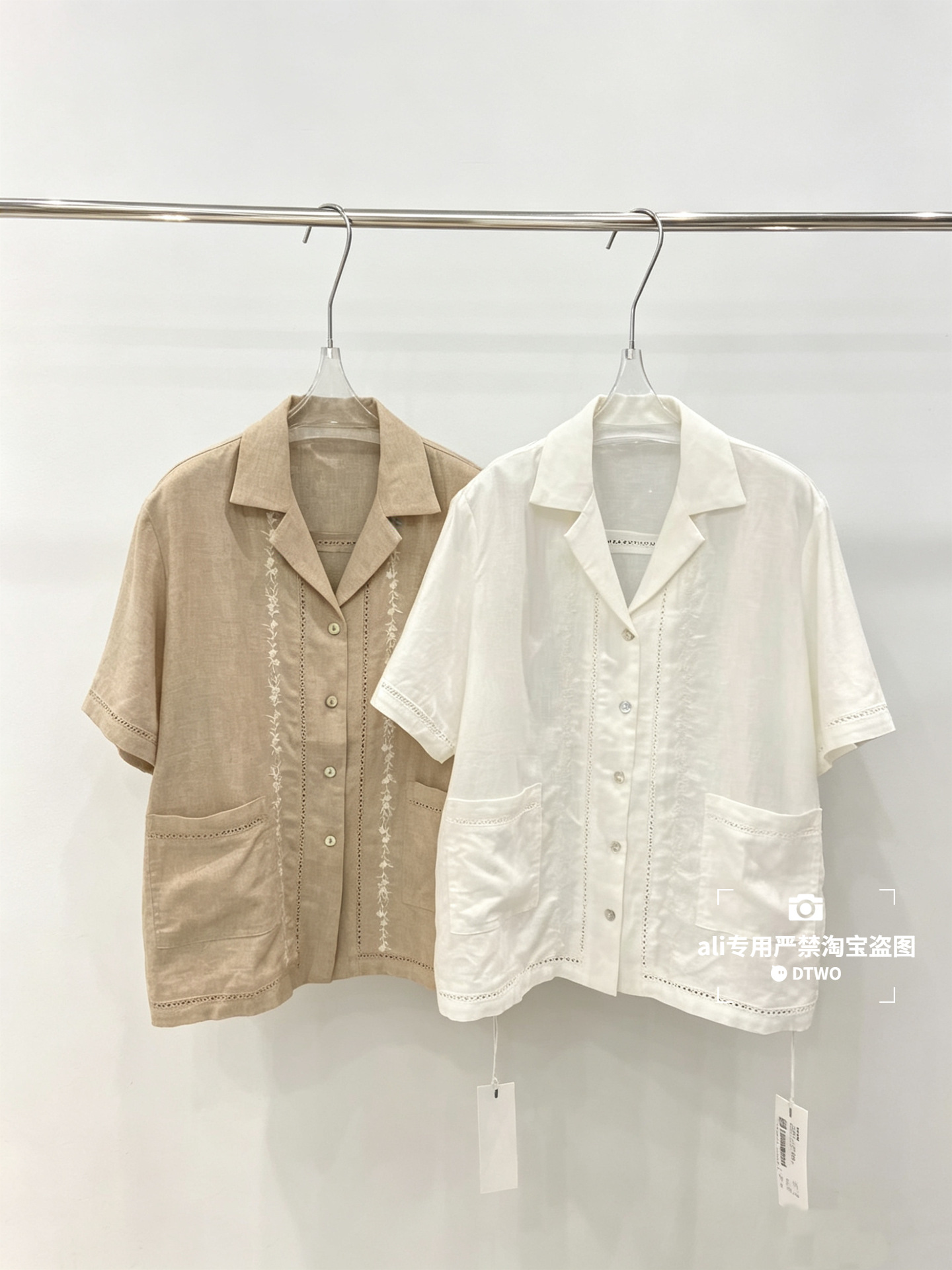 Dtwo Summer New Original Design Women's Clothing Wholesale Cotton and Linen V-Neck Loose Short-Sleeved Shirt 6221307