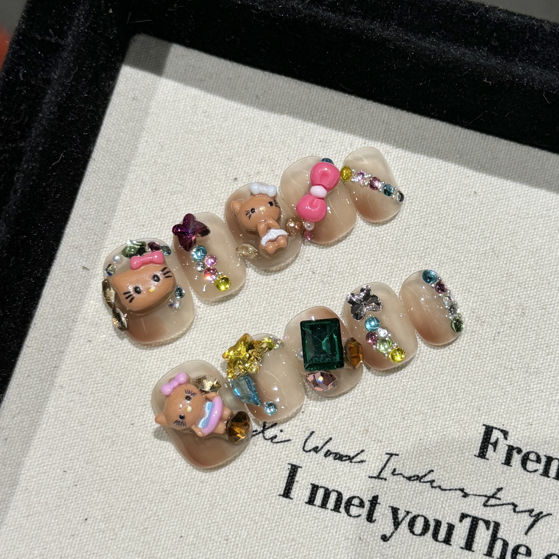Rachman Kaidi Cat Beautiful Holiday Style Wearable Manicure Fake Nails Purely Handmade Short Nails Cartoon Cute