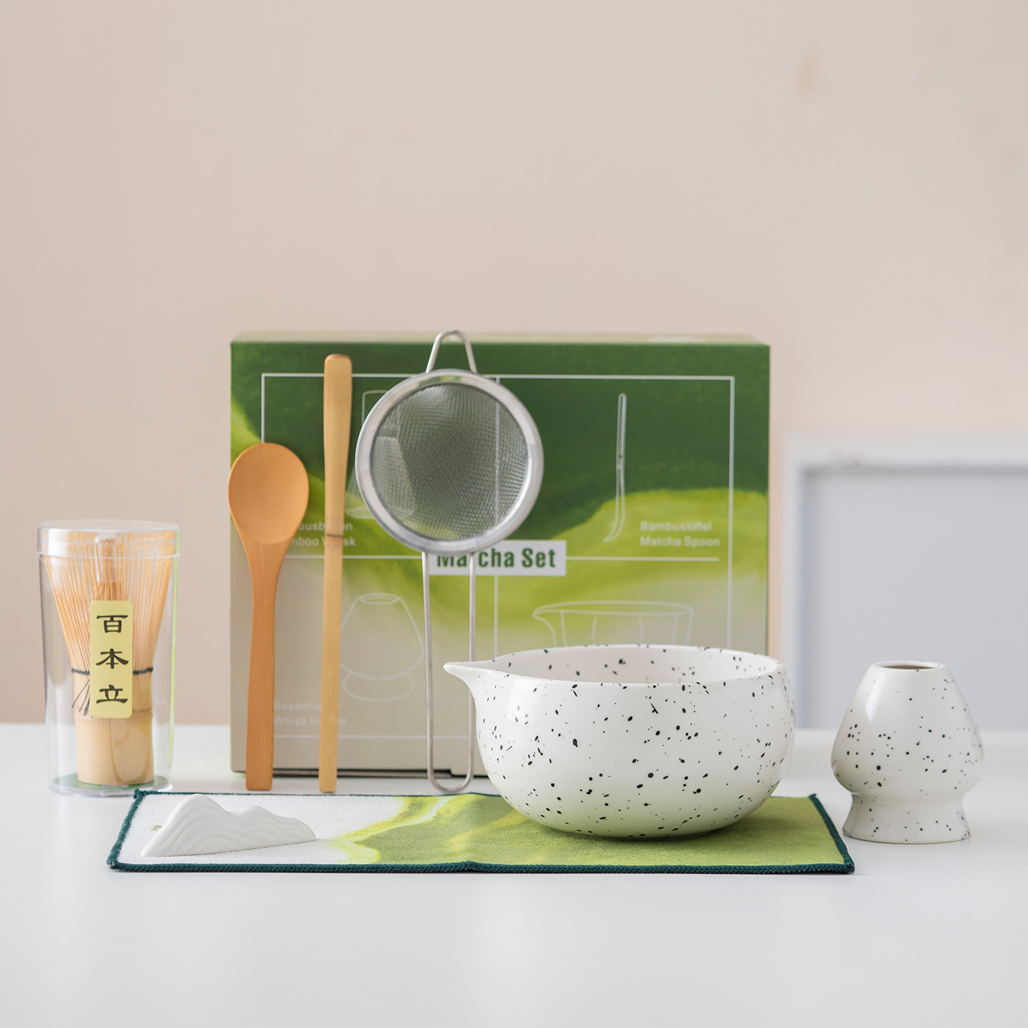 Sesame-Patterned Ceramic Matcha Bowl, Matcha Tea Set, Tea Towel, Tea Whisk, Song Dynasty Tea Tools, Cross-Border Amazon