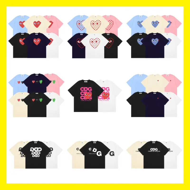 Correct Version of the Same Style as the Star's Chuanjiu Trendy Brand Pla Heart Embroidered Short-Sleeved Pure Cotton Red Heart Peach Heart Couple T-Shirt Y