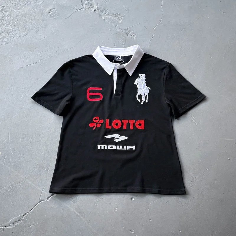 Mowalola ATL 天使战马刺绣修身Polo衫短袖T恤tee opium YVL风格