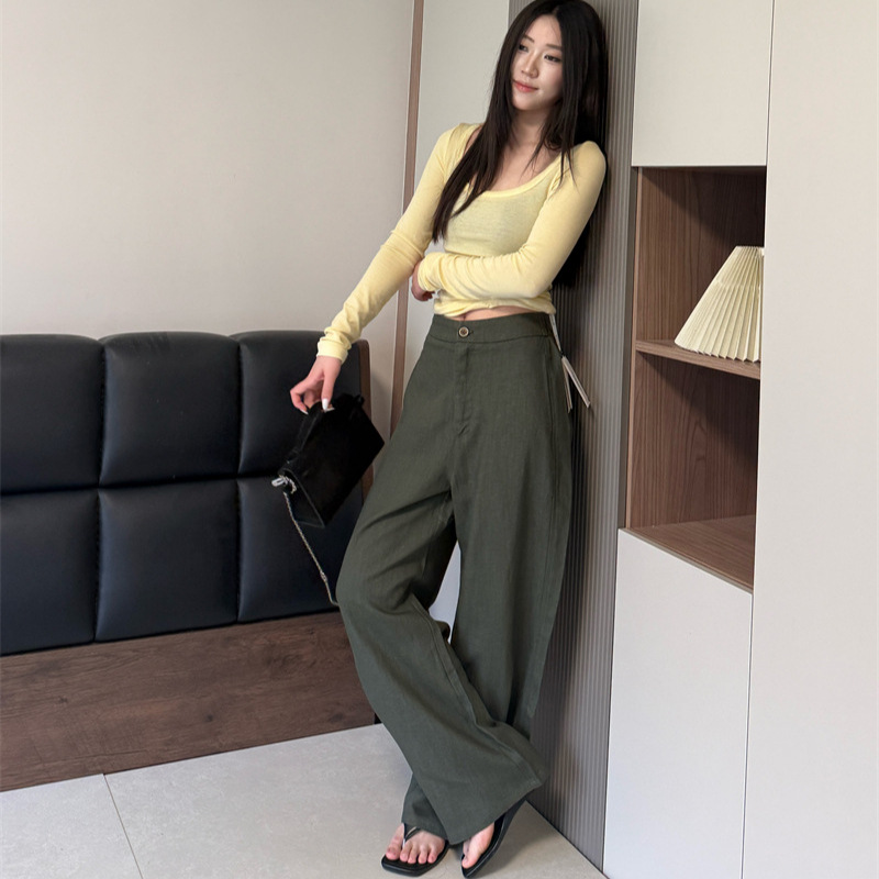 Mainly Recommended: Summer Hot-Selling Linen Tencel Casual Pants for Women, High-Waisted Trousers, Curved Pants, Elastic Waist Long Pants
