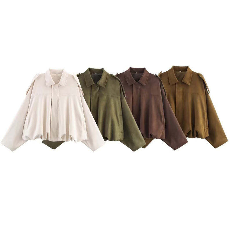 Cross-Border Women's Clothing Manufacturer Wholesale 2025 Autumn New European and American Style Pilot Jacket with Pockets and Suede Texture