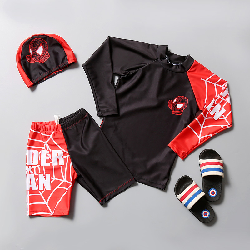 Boys' Long-sleeved Swimsuit Set Large Children's Sunscreen Baby Boys Student Shorts Korean Split Children's Swimsuit