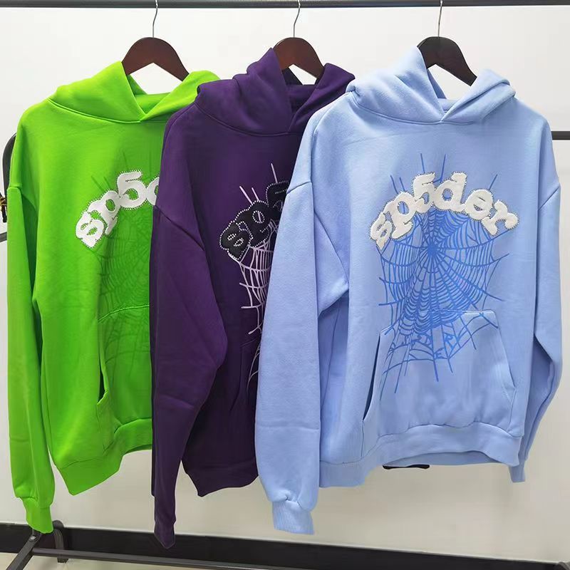 2026 New Sp5Der European and American Trendy Brand Hip-Hop Spider Web Print Sweatshirt Hoodie Sports Suit for Men