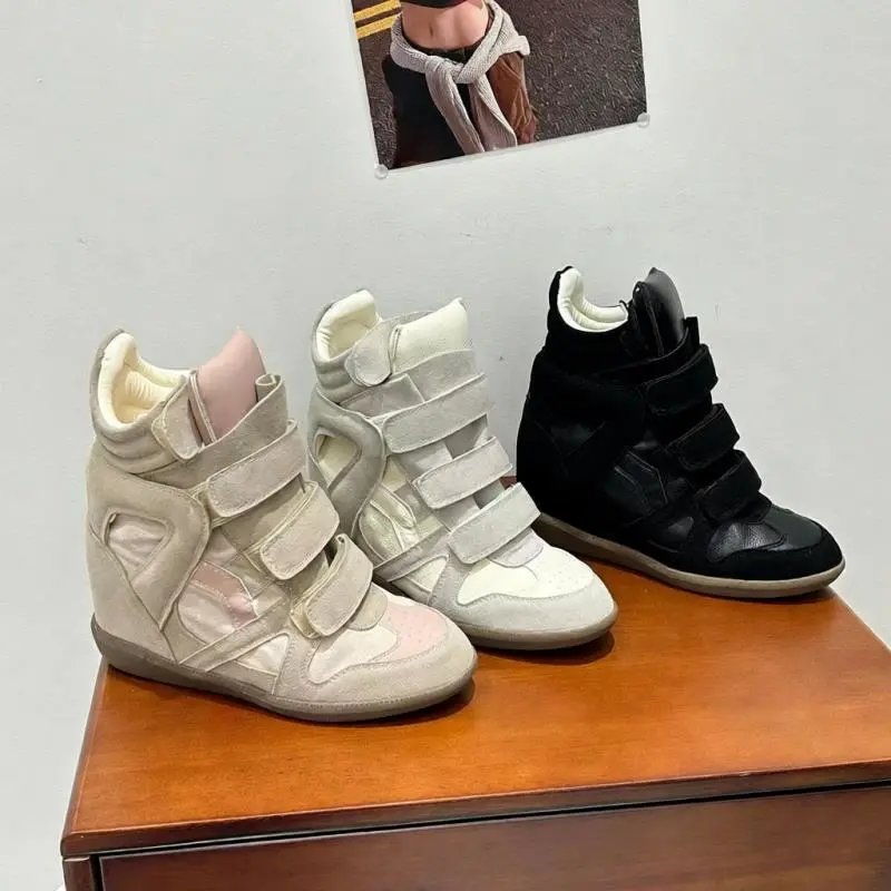 潮*伊莎*内增高帮平底休闲百搭魔术贴运动鞋