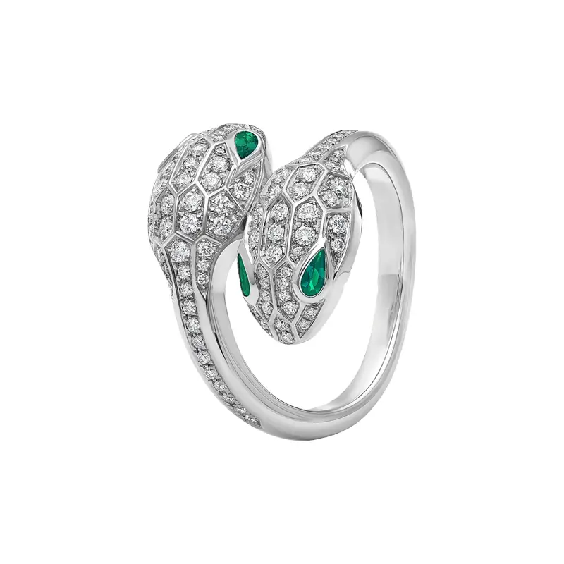 Lotus Mennvisa Full Diamond Double Snake Head Open Ring Female S925 Sterling Silver Stylish Light Luxury Minority Snake-Shaped Snake Ring Tide