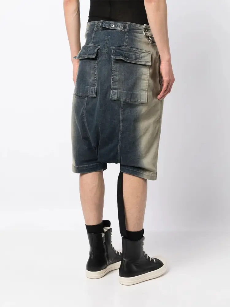 Oneofyou Dark Diagonal Zipper Washed Gradient Denim shorts Men's Ro Style High Street Distressed Crotch Pants
