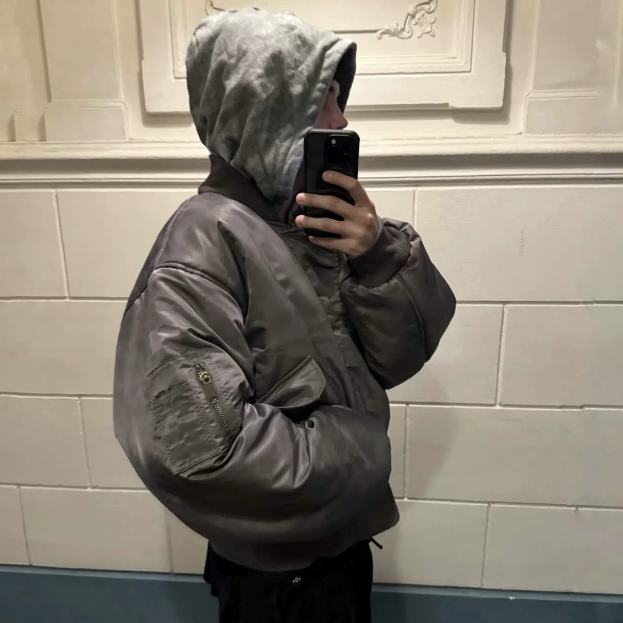 Spot Nofaith Heavy Industries washed dirty purple double-sided waffle bomber flight jacket hooded cotton jacket