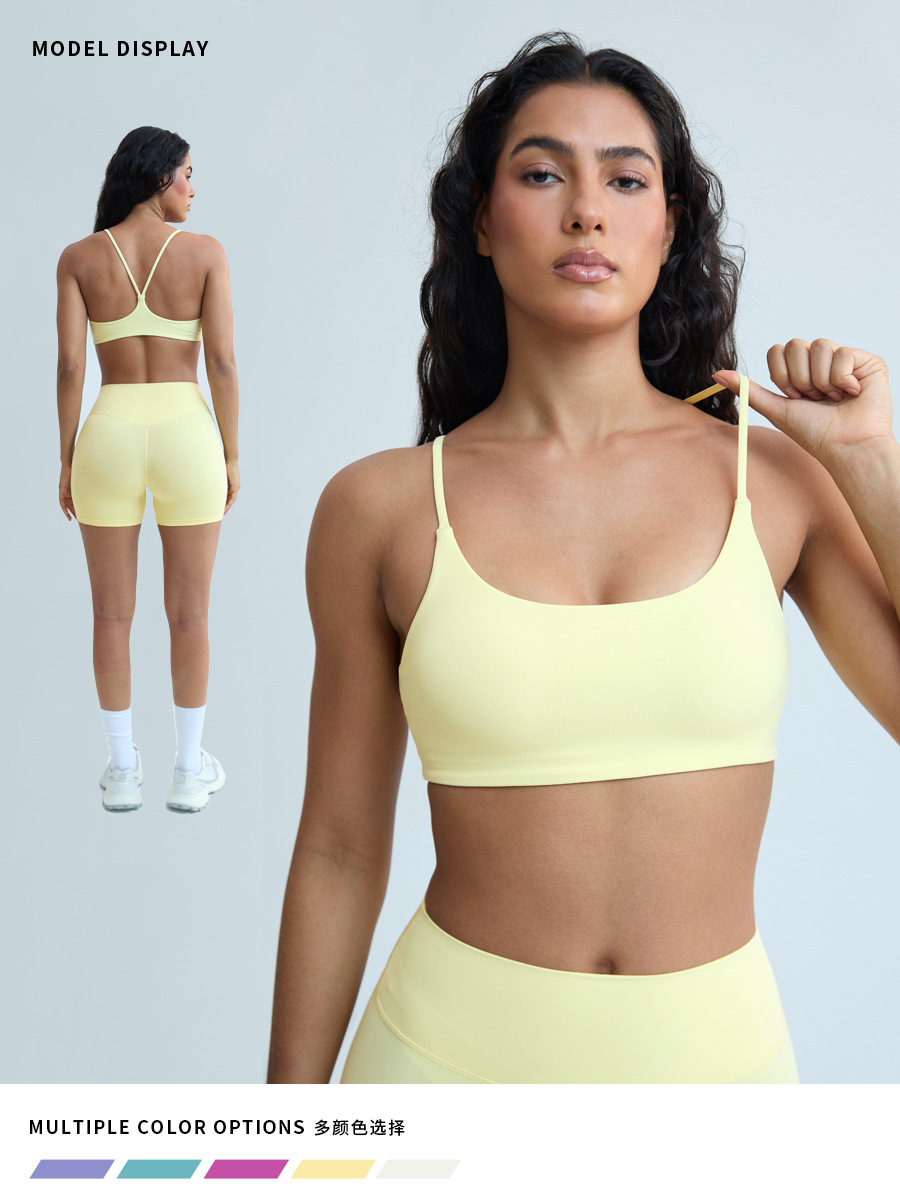 Cross-Border Yoga Vest with Thin Straps, Removable Chest Pads, Sports Bra with U-Neck, Shockproof Running Fitness Bra Y