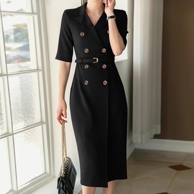 Summer New Professional Suit Dress Trench Coat Style Skirt Double-Breasted Ol Commuter Women's Clothing with a High-End Feel and High Waist
