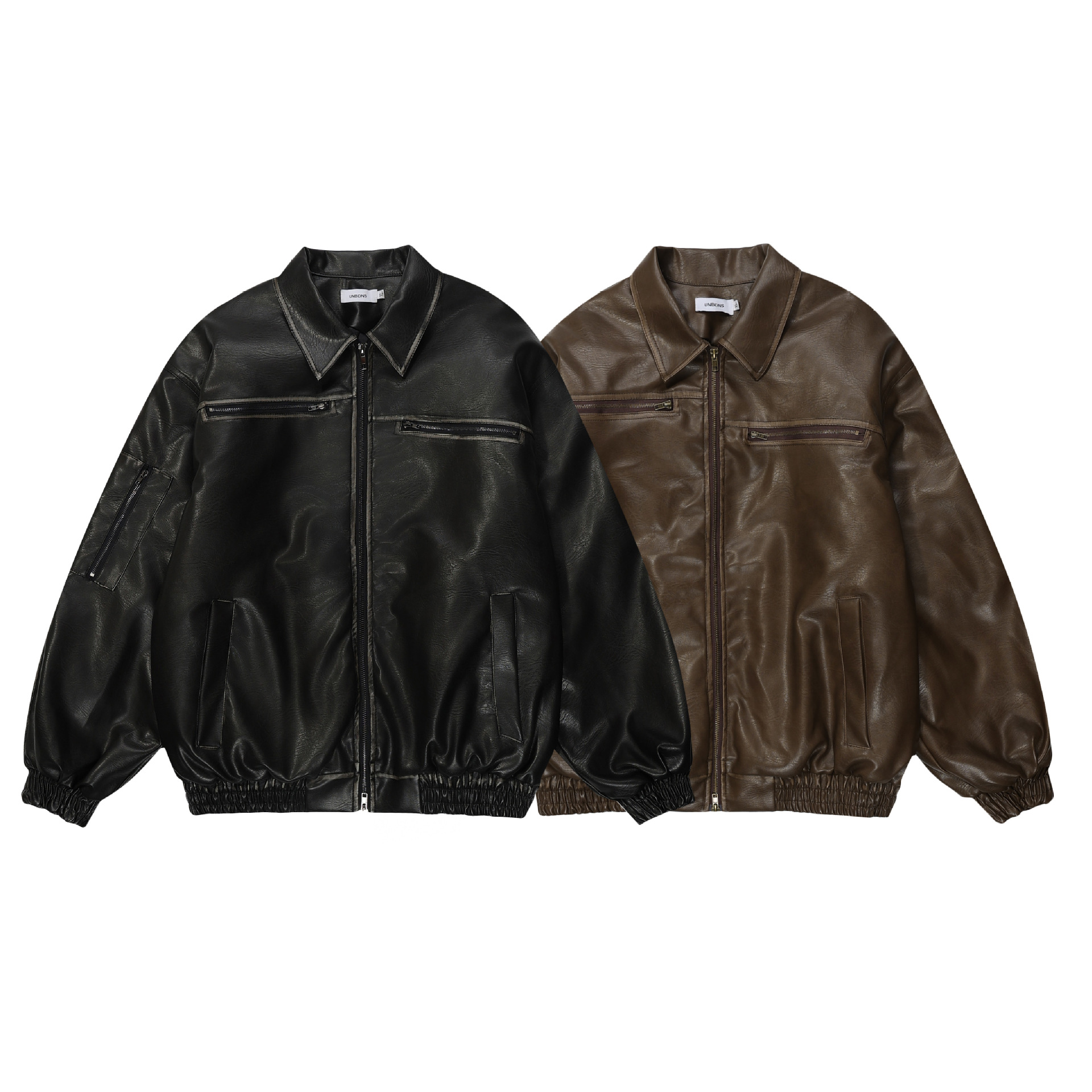 UNBDNS Maillard Retro Leather Jacket Cotton Men's and Women's Retro American PU Leather Windproof Warm Cotton Clothes