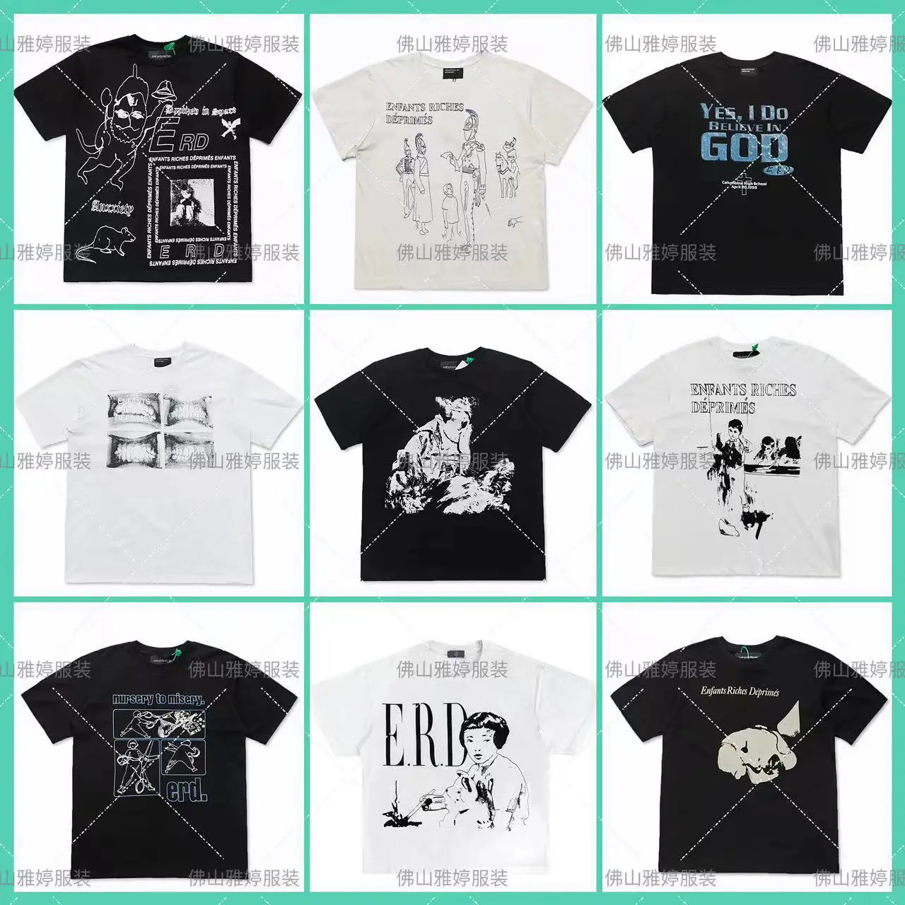 Cross-Border Exclusive Erd Melancholic Rich Second Generation 25 New Letter Print Loose Casual Hand-Painted Round Neck Short-Sleeved T-Shirt