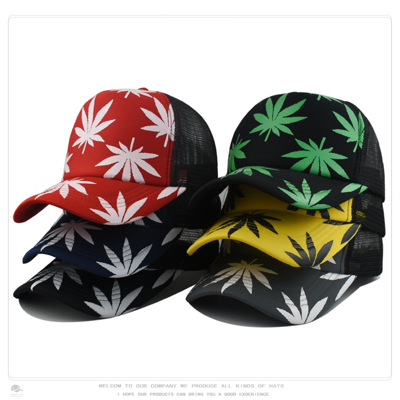 Trucker Net Cap Fishing Cap Men's Maple Leaf Printed Sponge Baseball Cap Women's Summer Hip Hop Sunshade Cap