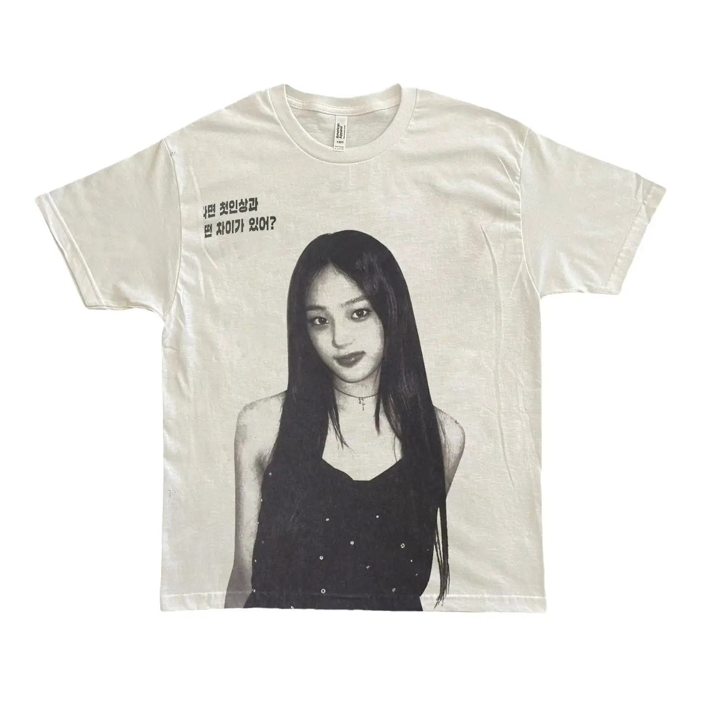 Prism Minji Jin Wenchi Portrait Print Loose Casual Round Neck Short-Sleeve T-Shirt Unisex Trendy