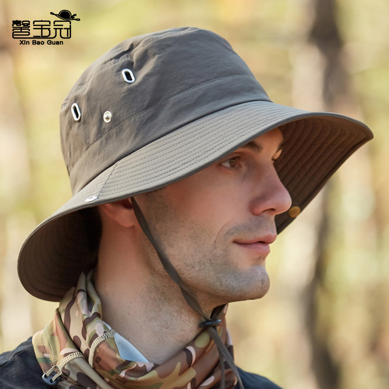 9204 Summer Men's Breathable Sun Hat Outdoor Fishing Hat Sunscreen Solid Color Fisherman Hat Large Brim Travel Hat