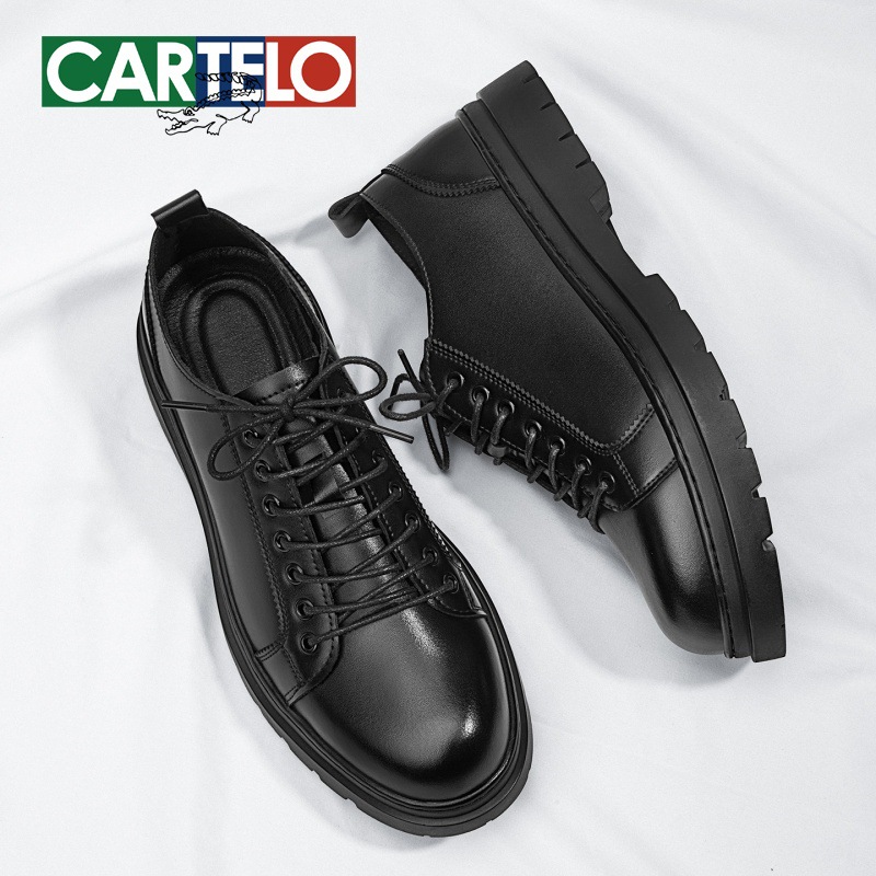 Cartelo Crocodile Black Casual Leather Shoes for Men, 2026 Spring New Model, Young People's Commuting and Business Leather Shoes