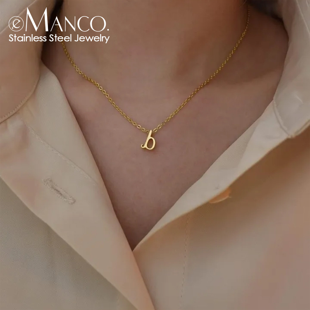 Emanco Cross-Border Best-Selling 26 English Letters Lowercase Necklace Perforated Pendant Stainless Steel Niche Necklace Wholesale