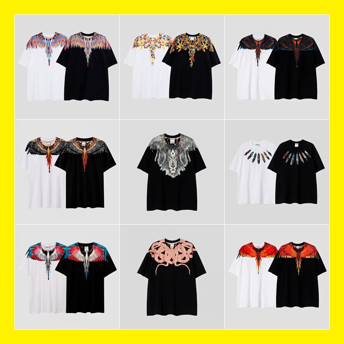 Cross-Border Wholesale Mb Short-Sleeved Python Lion Head Colorfulful Feather Wings T-Shirt European and American Trendy Brand Loose Couple Wear Summer