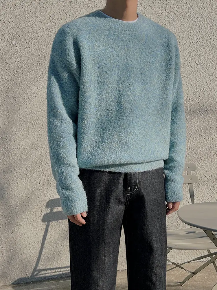 MYQ high-grade gradient round neck sweater men's autumn and winter warm top Korean style trendy lazy style sweater