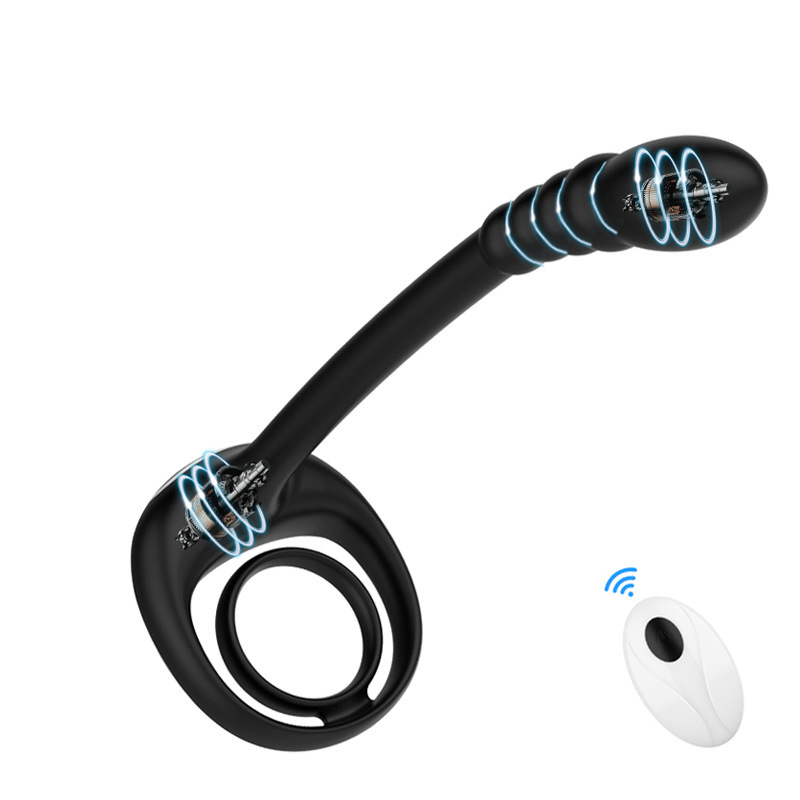 Cross-Border New App Bead Lock Semen Ring Wireless Remote Control Vibrating Double Ring Penis Exerciser for Men and Women Wholesale