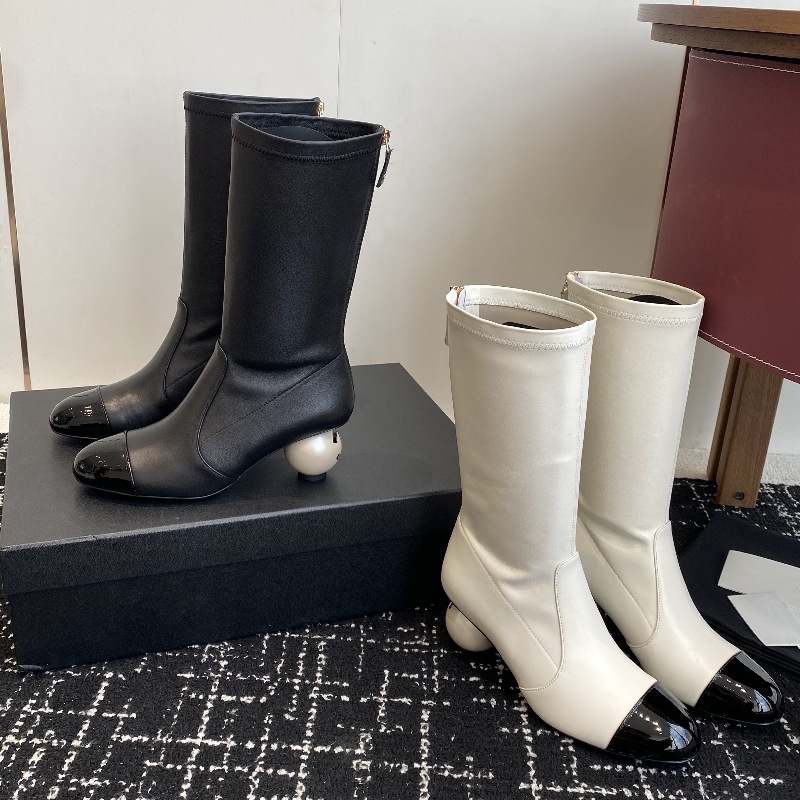 2025 New Autumn and Winter Style Small Fragrant Style Large Pearl Ball Heel Boots for Women, Fashionable and Sexy Mid-Calf Elastic Boots, Slim Boots QC-foto från 1688 på Qualit.ly