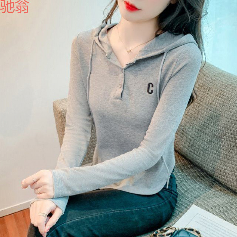 W9Q European goods split letter printed hoodie sweater women's autumn and winter new leisure western style slim long sleeve T-shirt