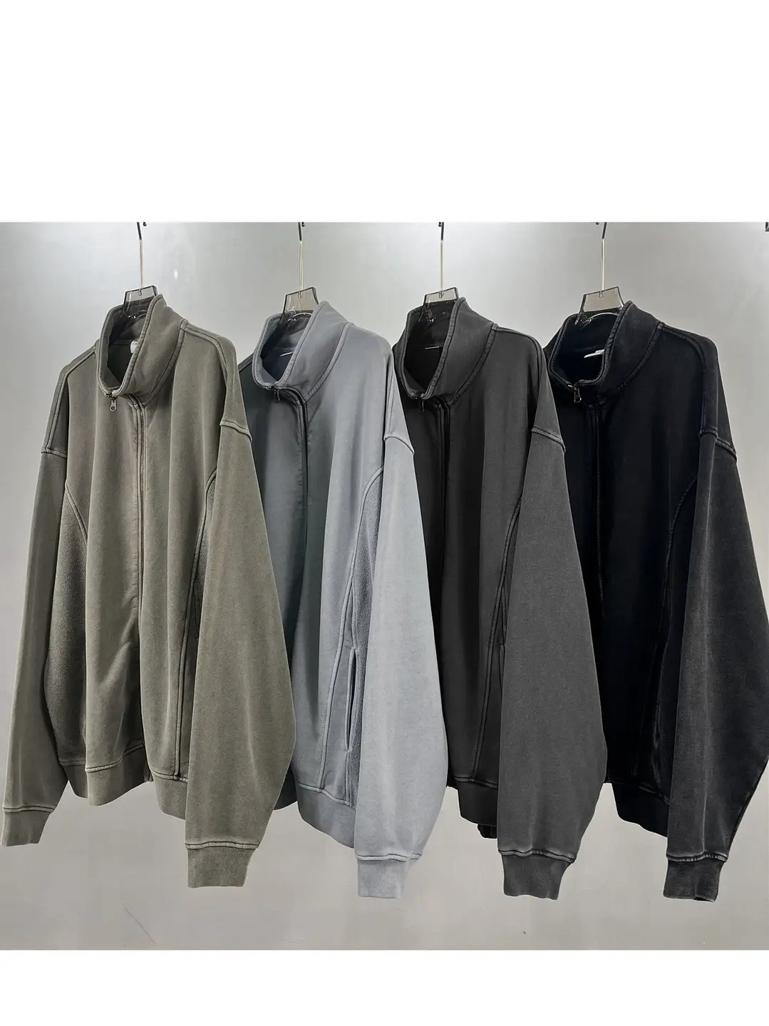 American style explosion street insoversize stand up collar 430G heavyweight zipper sweatshirt, worn men's and women's loose jacket jacket